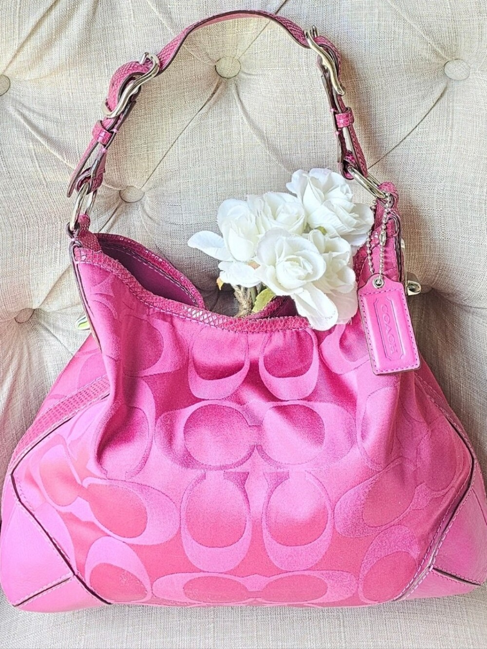 Coach Peyton Signature Sateen Shoulder Bag ( Pink / Fuchsia )